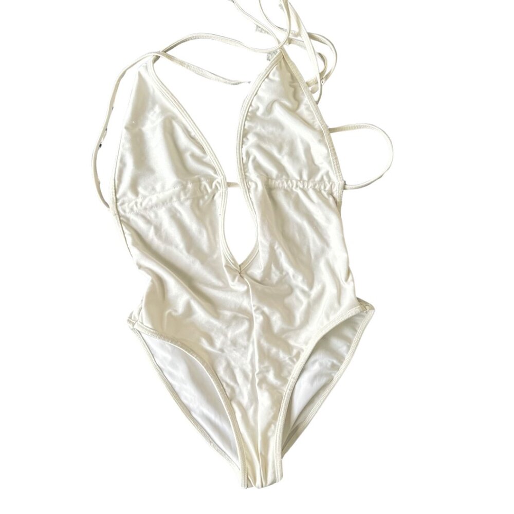 American apparel white swimsuit backless one piece